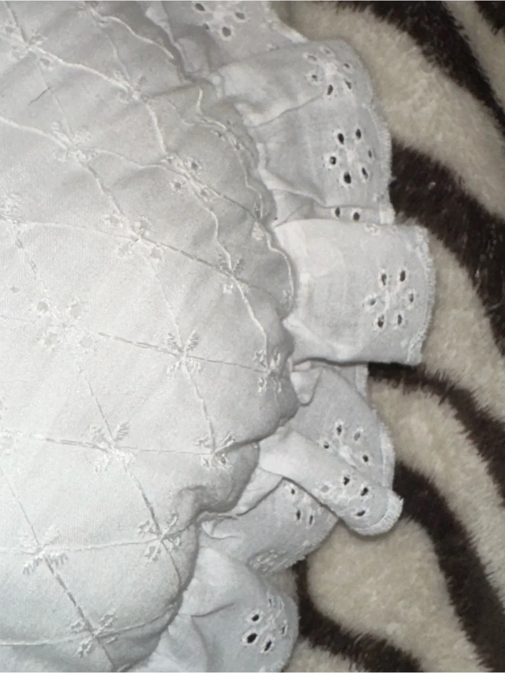 Round White Eyelet Ruffle Accent Pillow by